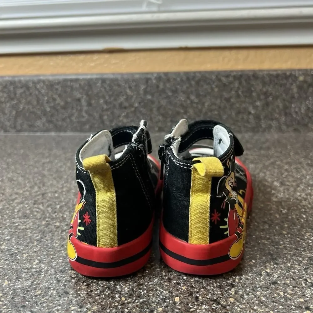 Disney Mickey Goofy Toddler Little Kids 7 Black/Red Canvas High Top Sneakers Zip